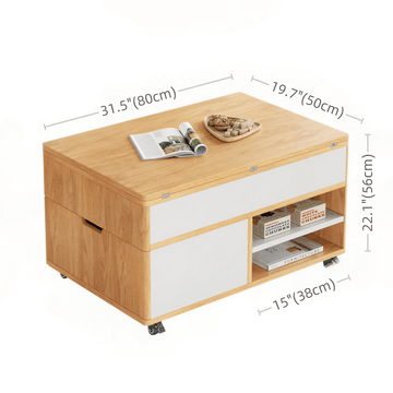 Multifunctional Lift-Top 31" Rectangle Coffee Table with Natural Wood Finish and Sturdy Iron Base
